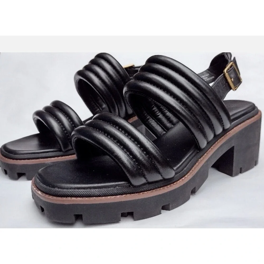 Tory Burch Sandals Quilted Slingback Leather Platform Lug Sole Black size 7 NWOB